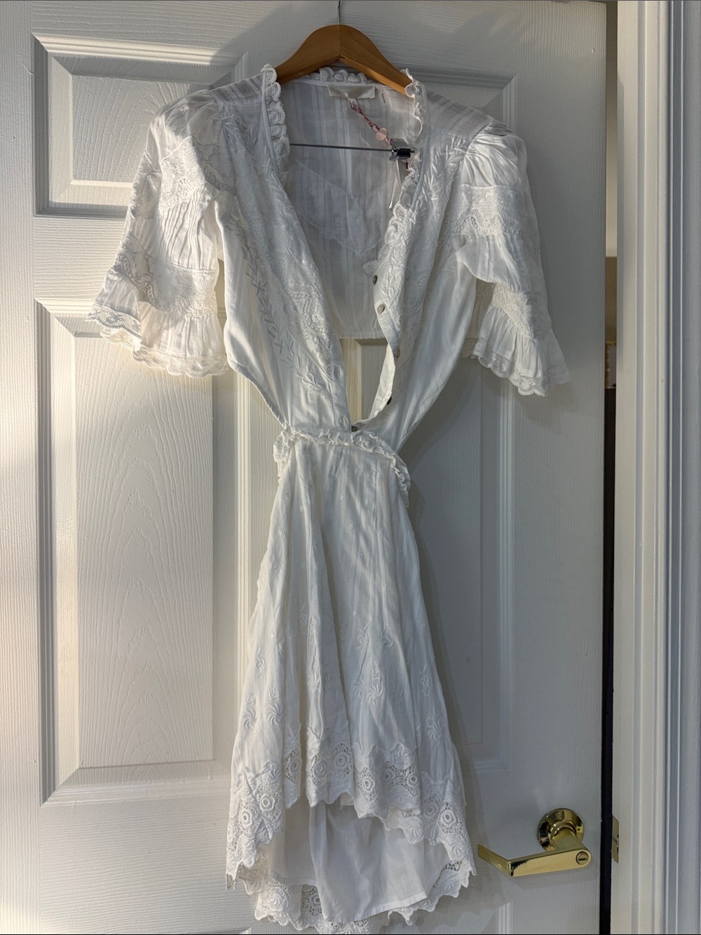 LoveShackFancy White High-Low Lace Dress with Ruffled Sleeves - Delina Dress